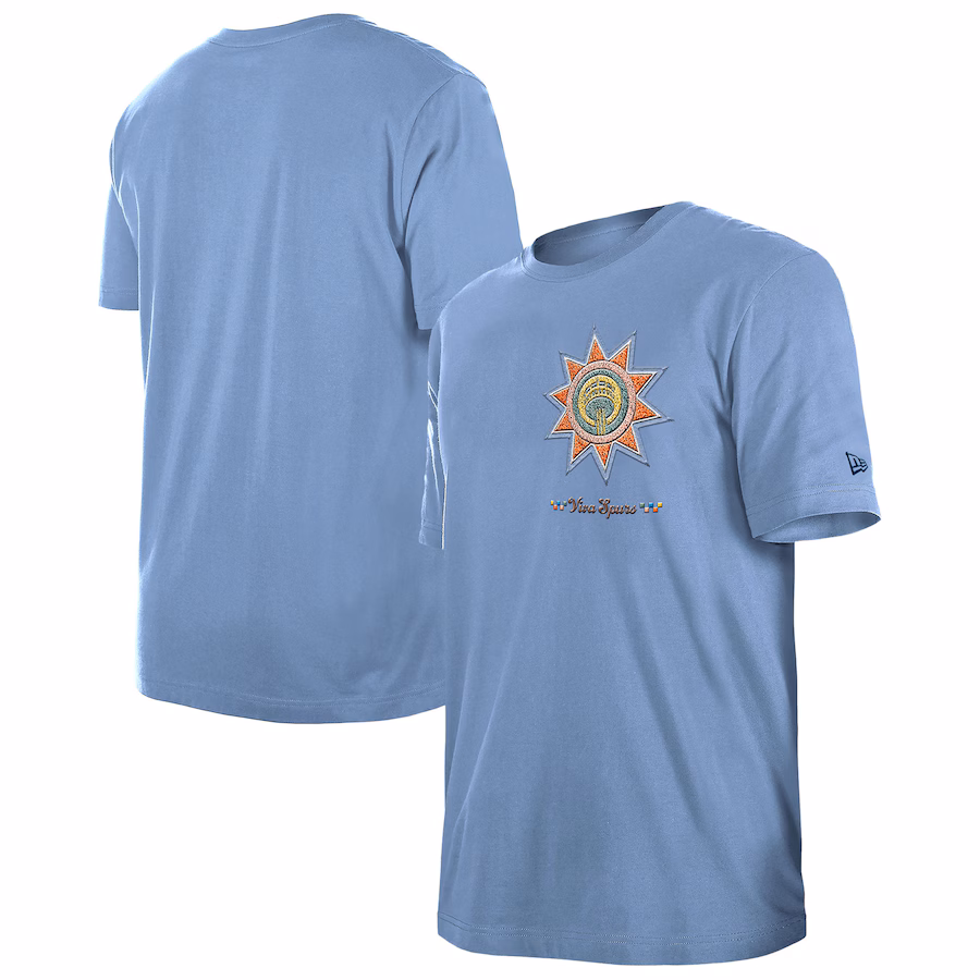 Men's San Antonio Spurs  New Era Light Blue 2024/25 City Edition Chenille Heavyweight T-Shirt - Ujersey