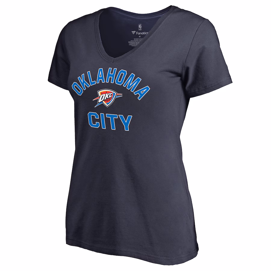 Women's Oklahoma City Thunder Navy Overtime V-Neck T-Shirt - Ujersey