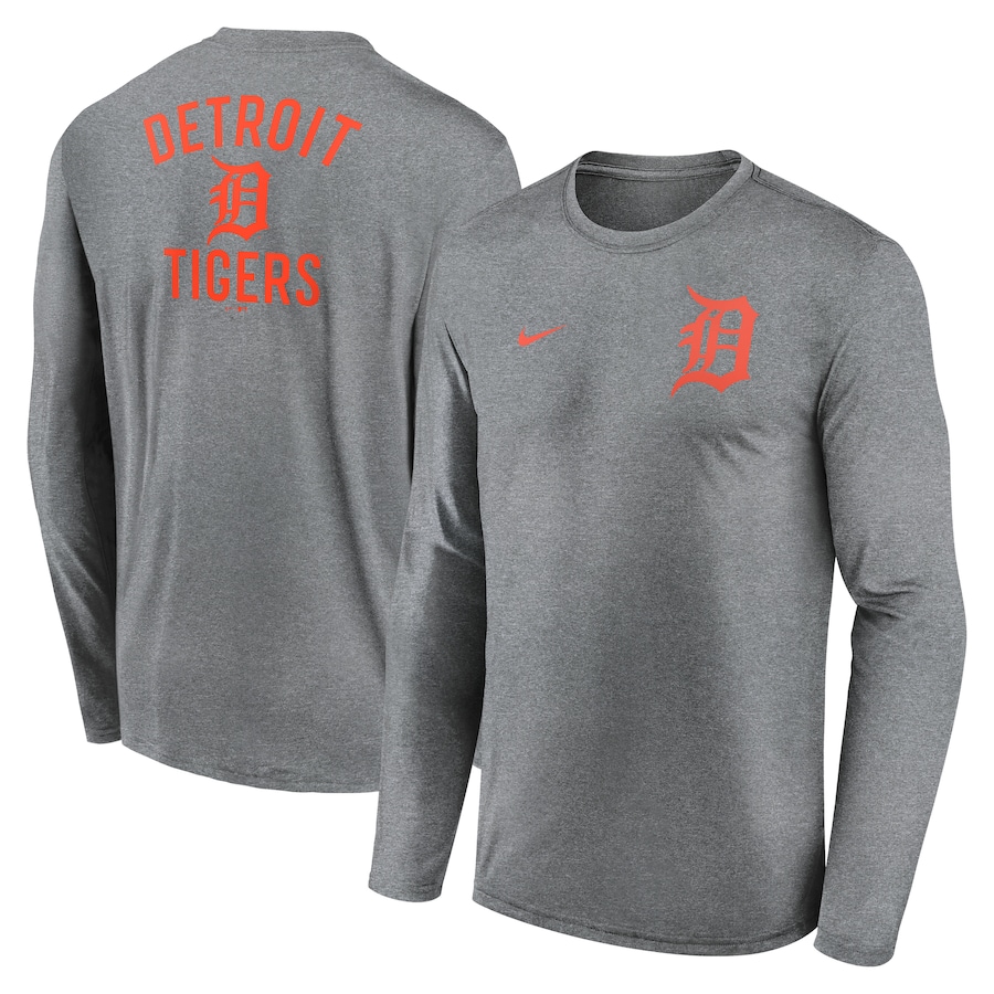 Men's Detroit Tigers Nike Heather Charcoal 2-Hit Legend Performance Long Sleeve T-Shirt - Ujersey