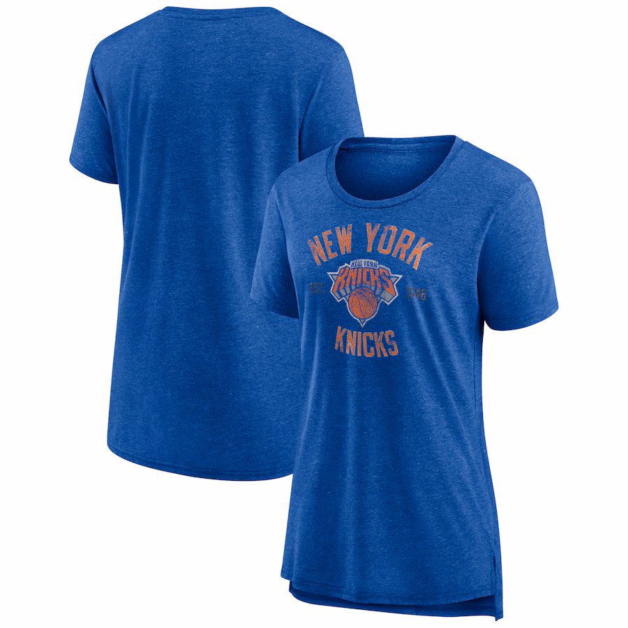 Women's New York Knicks Heather Blue Heritage Tri-Blend T-Shirt - Ujersey