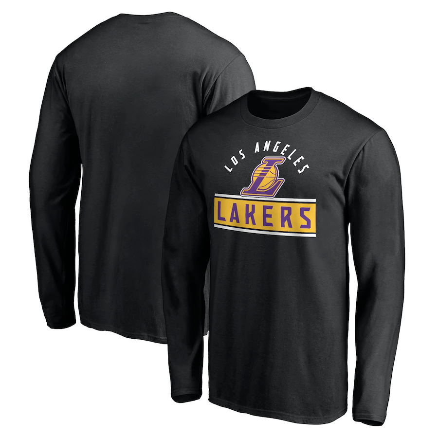 Men's Los Angeles Lakers Black Team Arch Knockout Long Sleeve T-Shirt - Ujersey