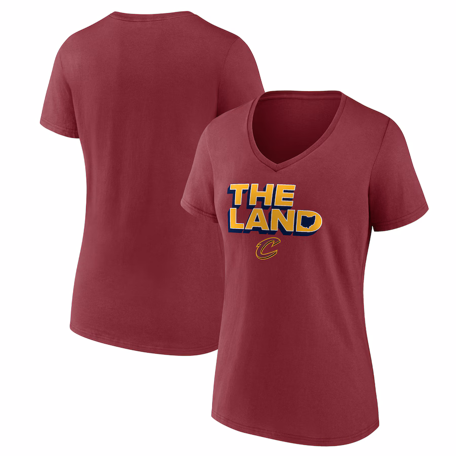 Women's Cleveland Cavaliers Wine Hometown Collection The Land V-Neck T-Shirt - Ujersey