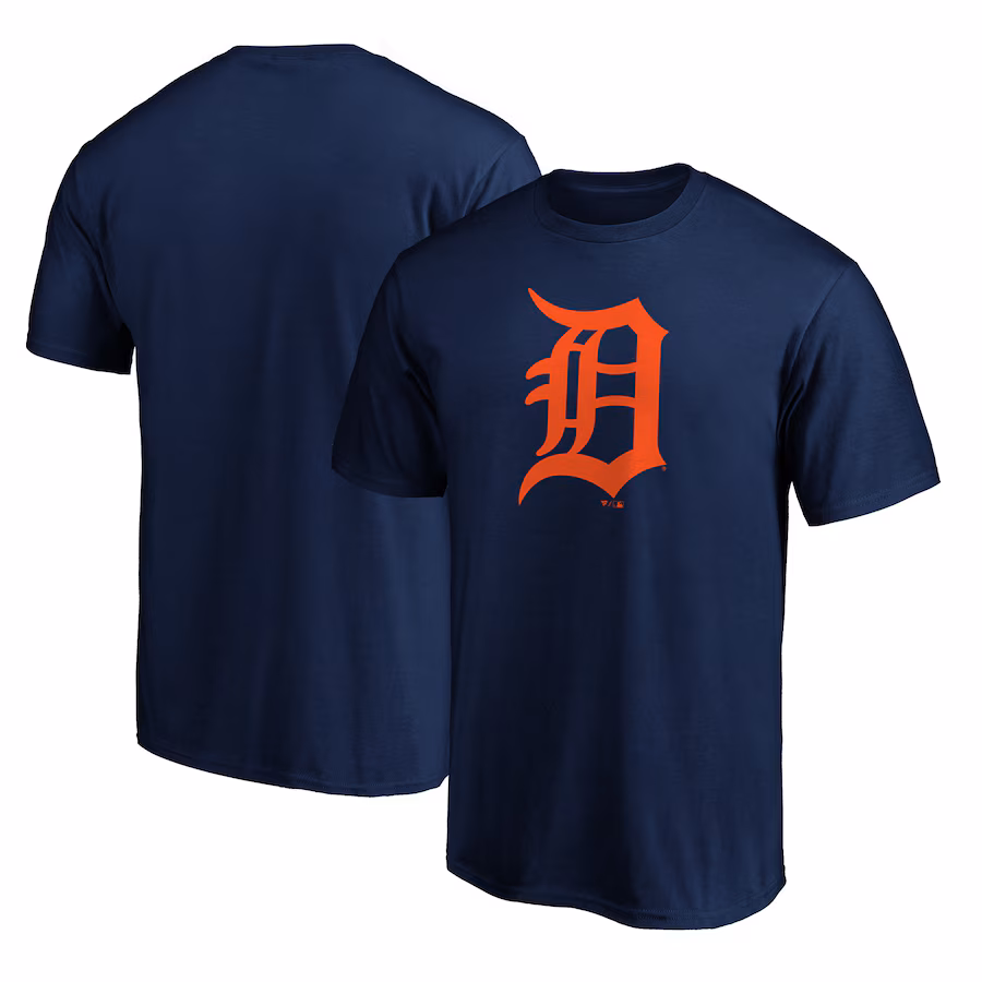 Men's Detroit Tigers Navy Team Color Primary Logo 2 T-Shirt - Ujersey