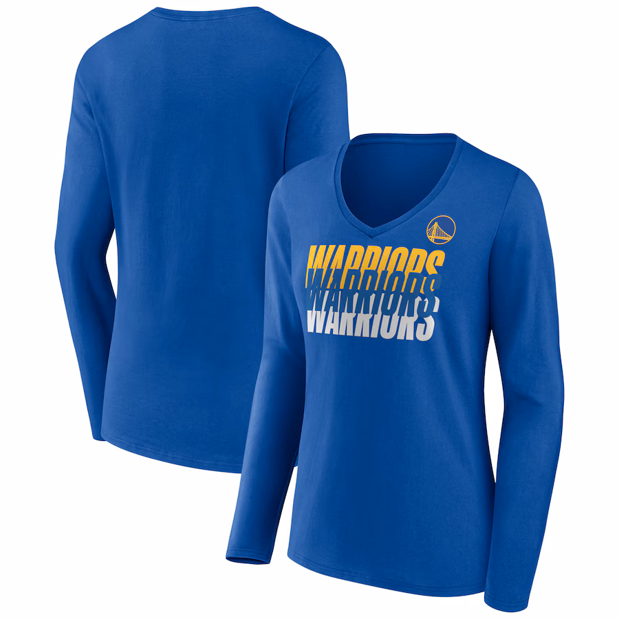 Women's Golden State Warriors  Fanatics Royal Iconic Tumble Long Sleeve V-Neck T-Shirt - Ujersey