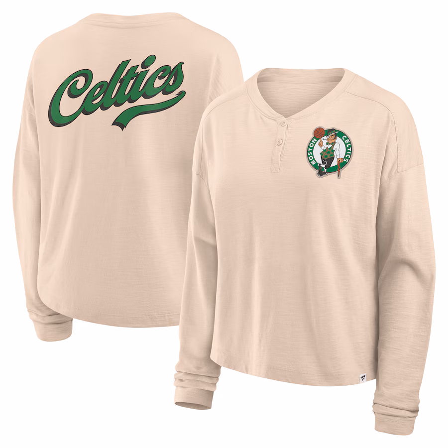 Women's Boston Celtics Fanatics Natural Boxed Out Drop Fashion Long Sleeve T-Shirt - Ujersey