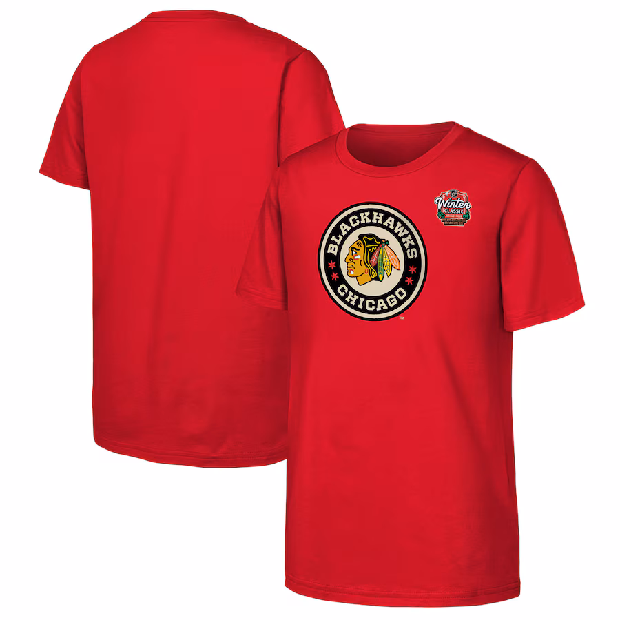 Youth Chicago Blackhawks Red 2025 NHL Winter Classic Primary Logo T-Shirt - Ujersey