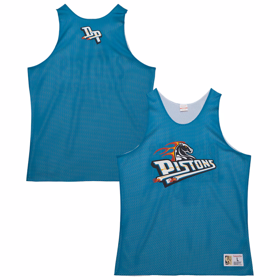 Men's Detroit Pistons Mitchell & Ness Teal/White Hardwood Classics Reversible Mesh Practice Jersey - Ujersey