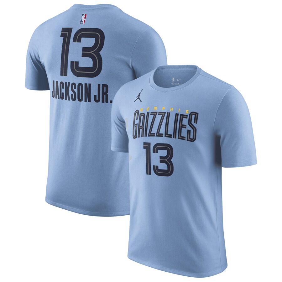Men's Memphis Grizzlies Jaren Jackson Jr. Jordan Brand Light Blue 2022/23 Statement Edition Name & Number T-Shirt - Ujersey