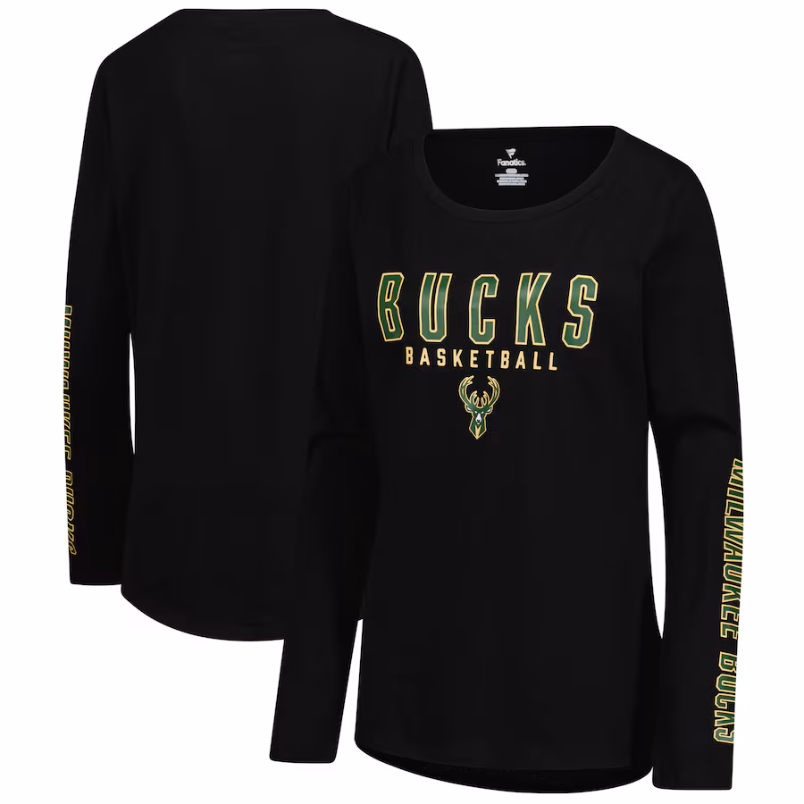 Women's Milwaukee Bucks Fanatics Black Top Baller Long Sleeve T-Shirt - Ujersey