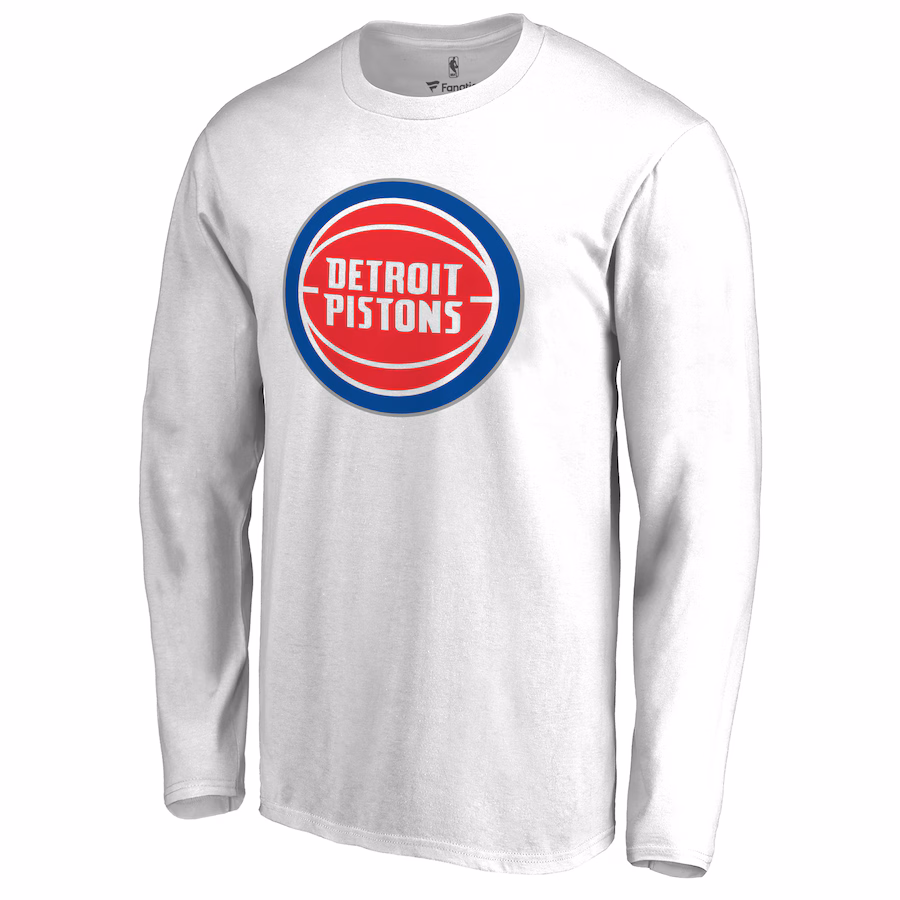 Men's Detroit Pistons White Primary Logo Long Sleeve T-Shirt - Ujersey