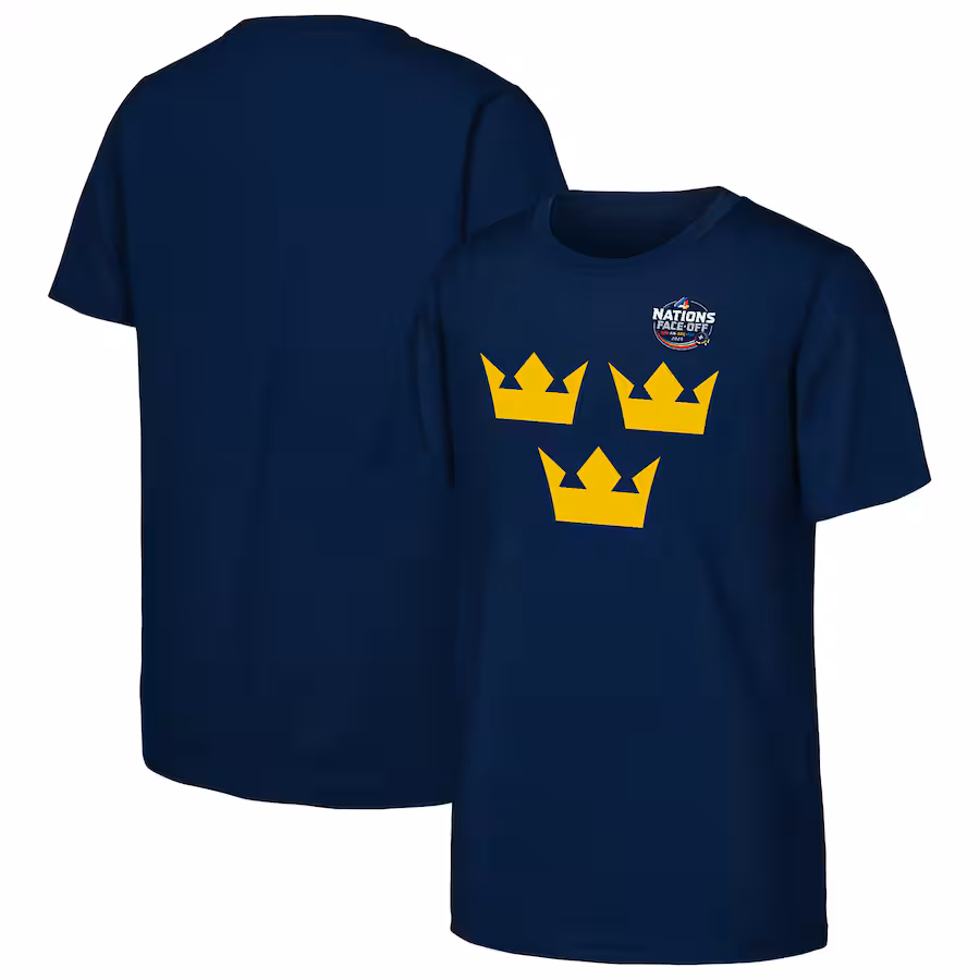 Youth Sweden Navy 2025 4 Nations Face-Off Primary Logo T-Shirt - Ujersey