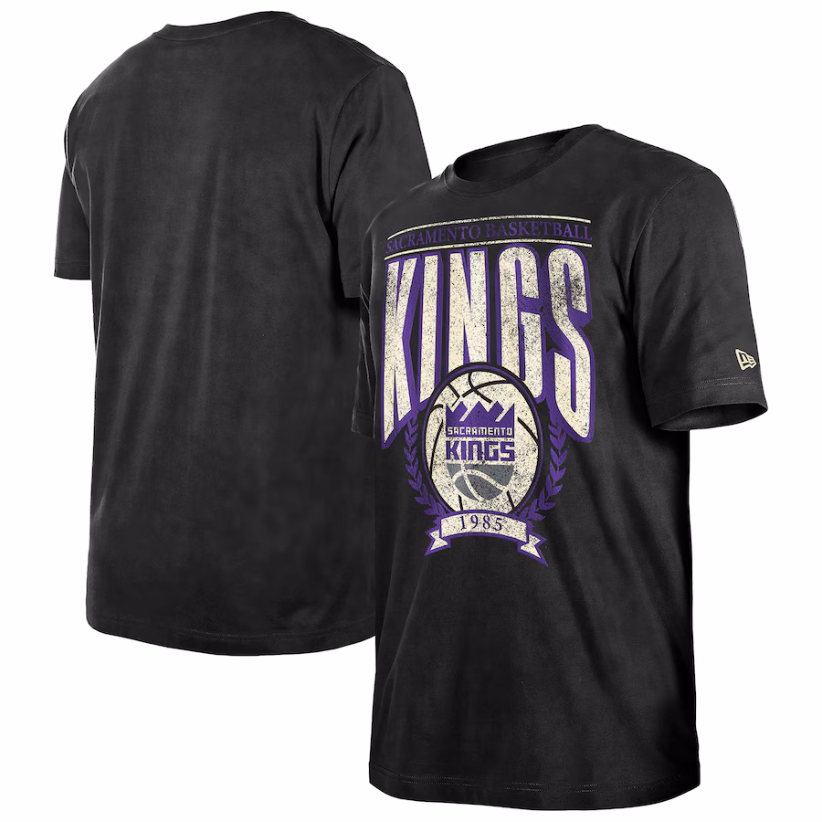 Men's Sacramento Kings  New Era Black Hardwood Classics Oversized Boxy Mineral Wash T-Shirt - Ujersey
