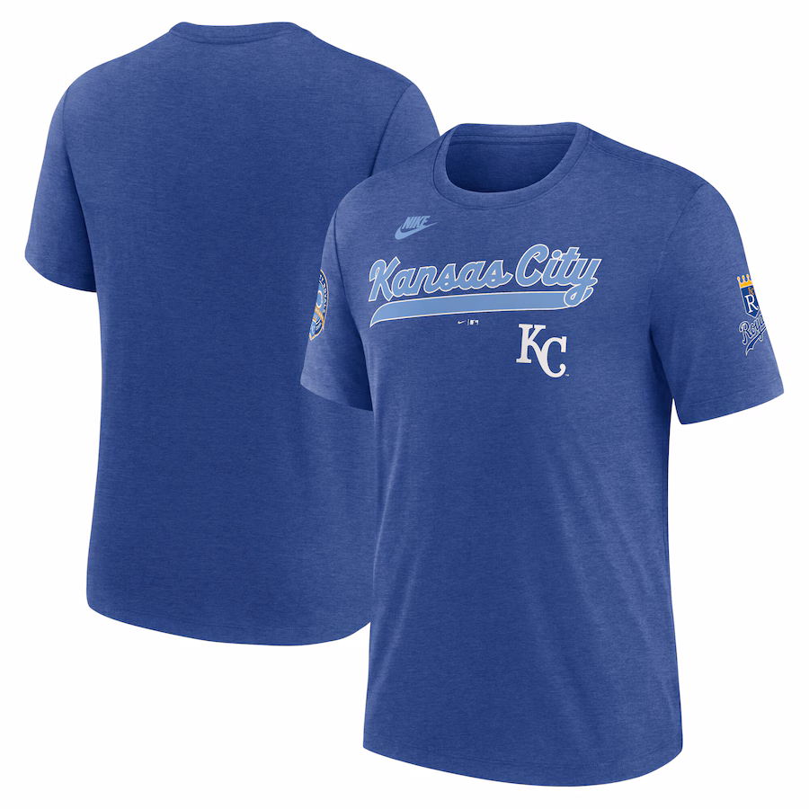 Men's Kansas City Royals Nike Heather Royal Cooperstown Collection Eras Tri-Blend T-Shirt - Ujersey