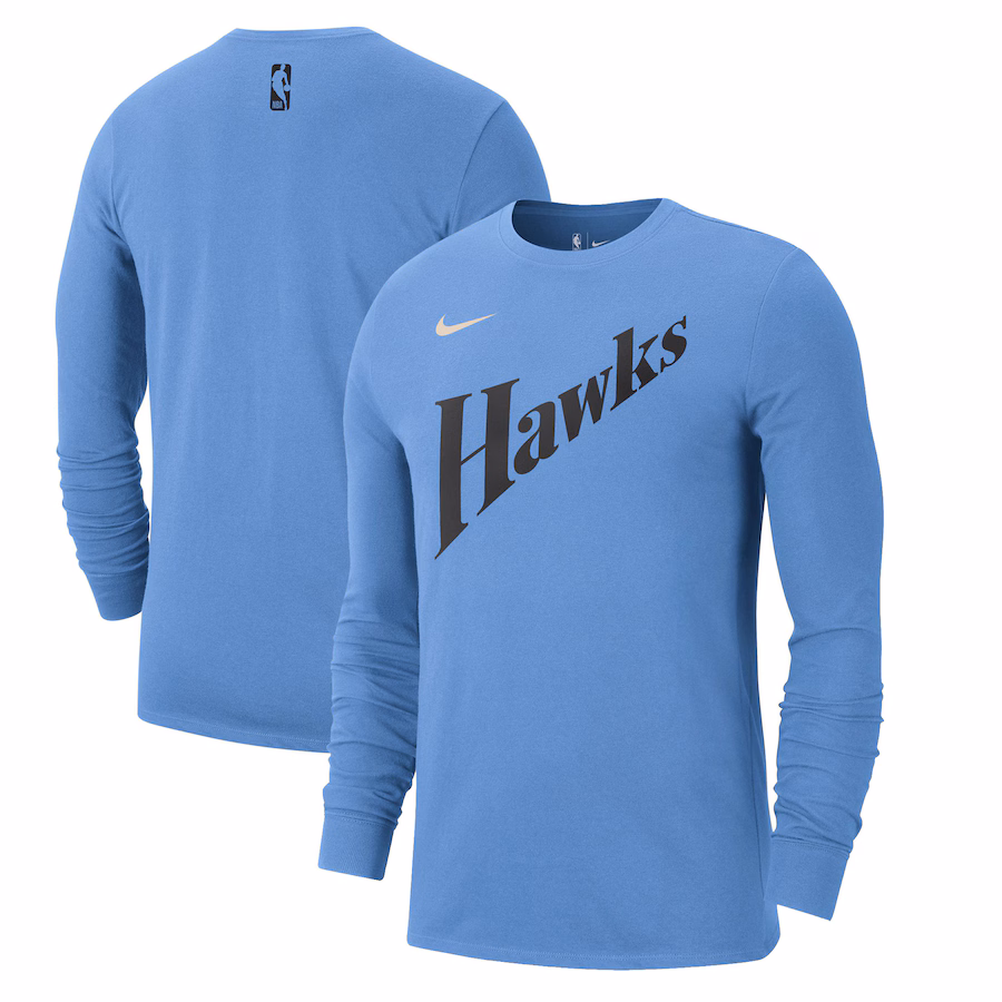 Men's Atlanta Hawks Nike Light Blue 2024/25 City Edition Essential Logo Long Sleeve T-Shirt - Ujersey
