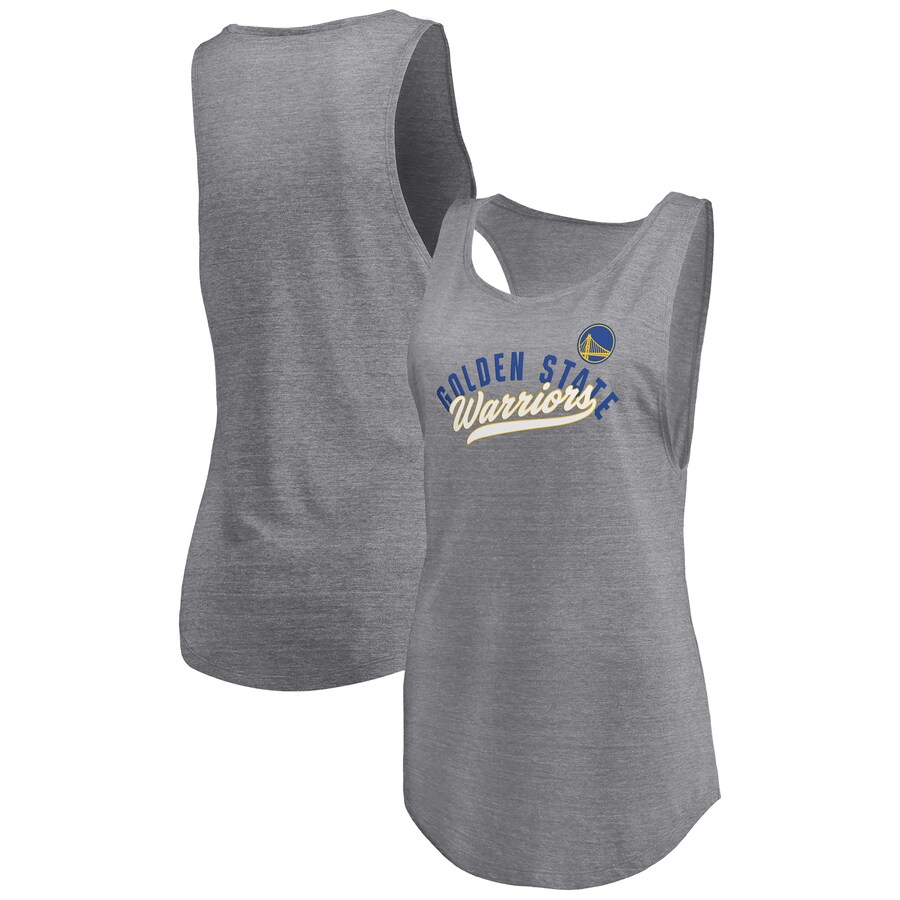 Women's Golden State Warriors Fanatics Heathered Gray Quality Time Open Scoop Neck Tri-Blend Tank Top - Ujersey