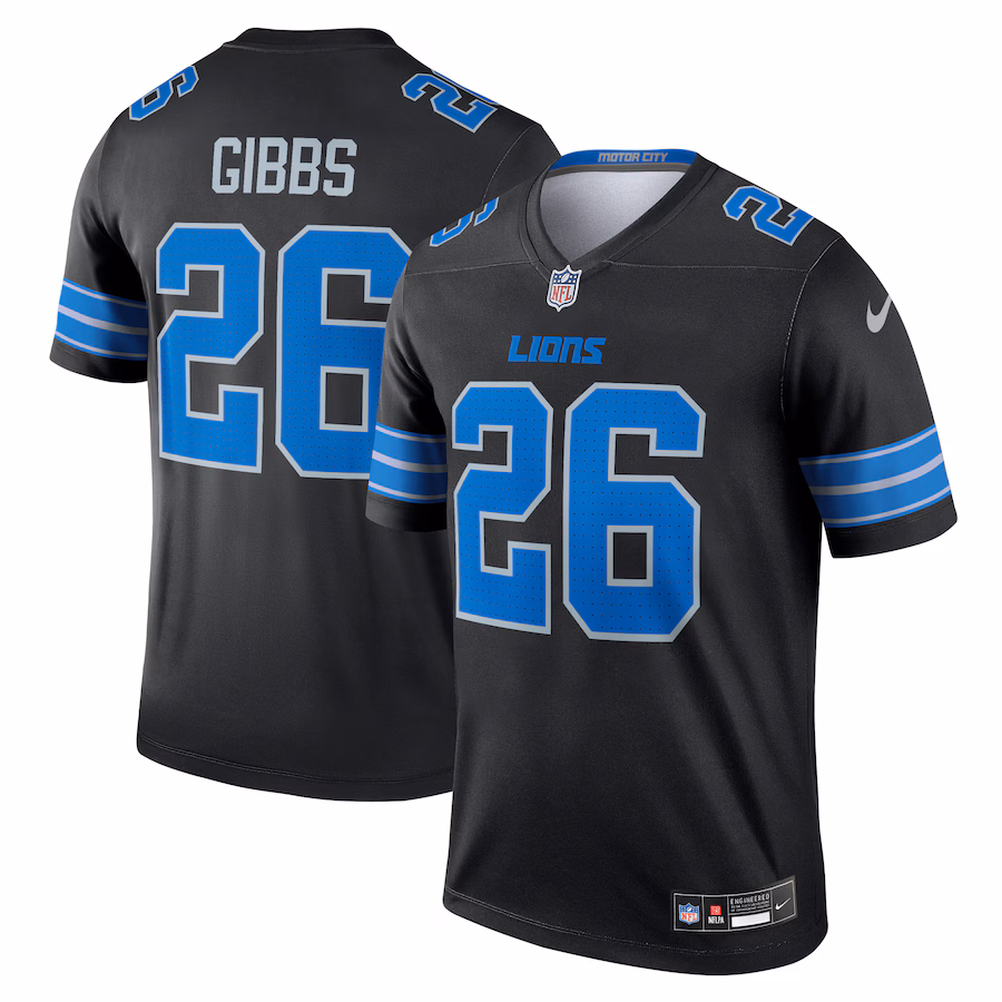 Men's Detroit Lions Jahmyr Gibbs Nike Black Alternate Legend Player Performance Top - Ujersey