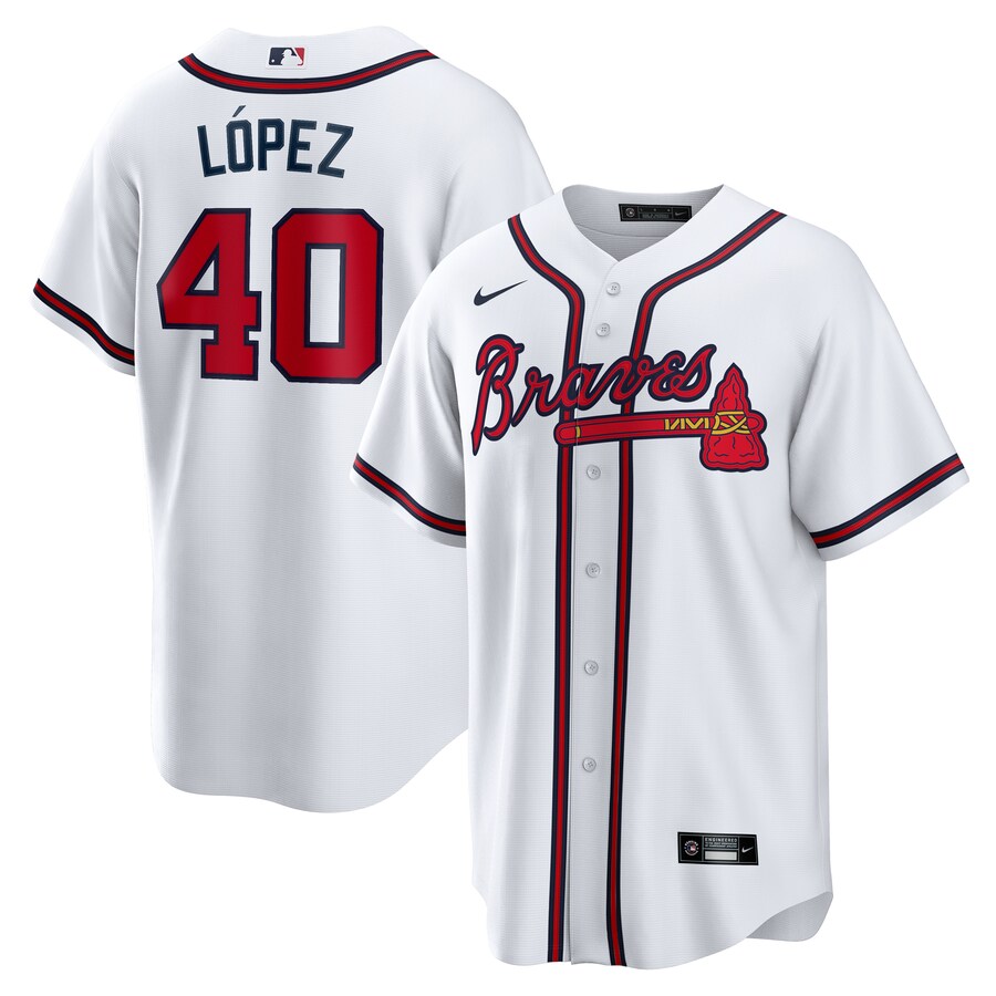 Men's Atlanta Braves Reynaldo Lopez Nike White Home Replica Jersey - Ujersey