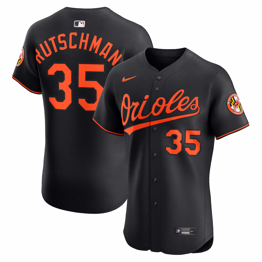 Men's Baltimore Orioles Adley Rutschman Nike Black Alternate Elite Jersey - Ujersey