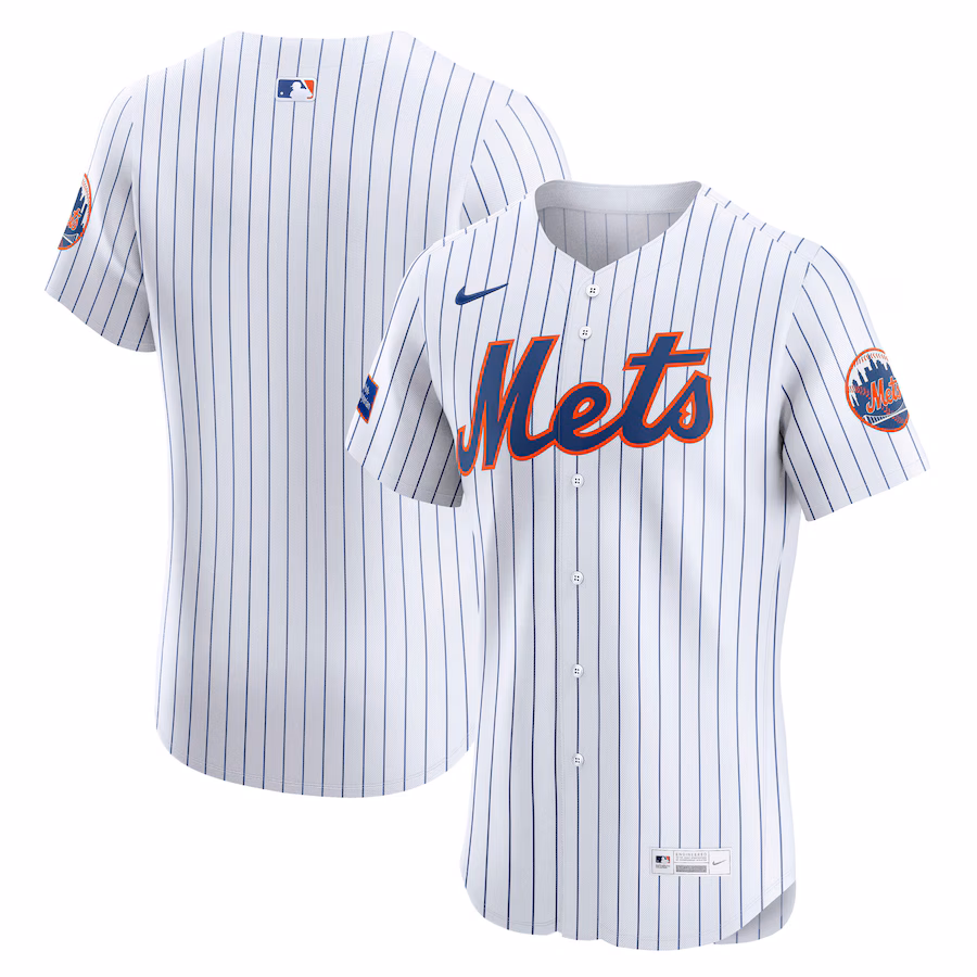 Men's New York Mets Nike White Home Sponsor Patch Elite Jersey - Ujersey