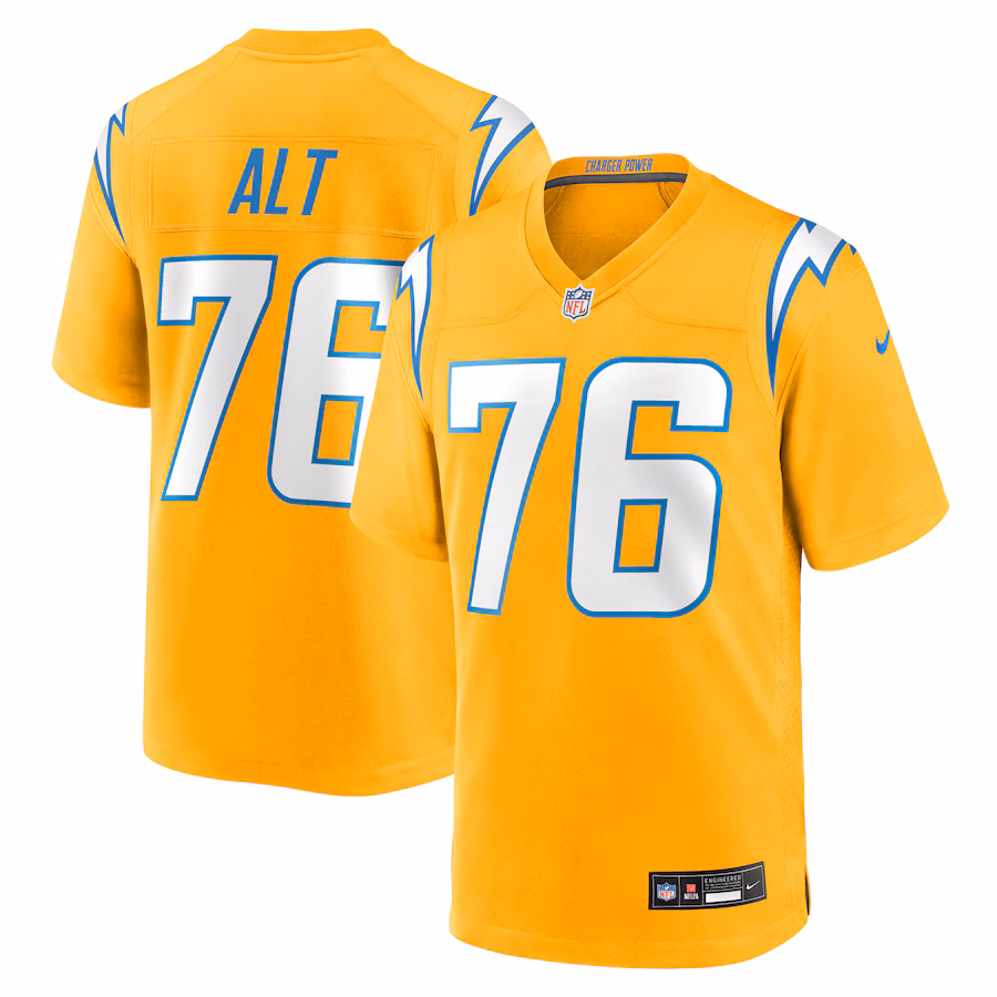 Men's Los Angeles Chargers Joe Alt Nike Gold Alternate Charger Power Game Player Jersey - Ujersey