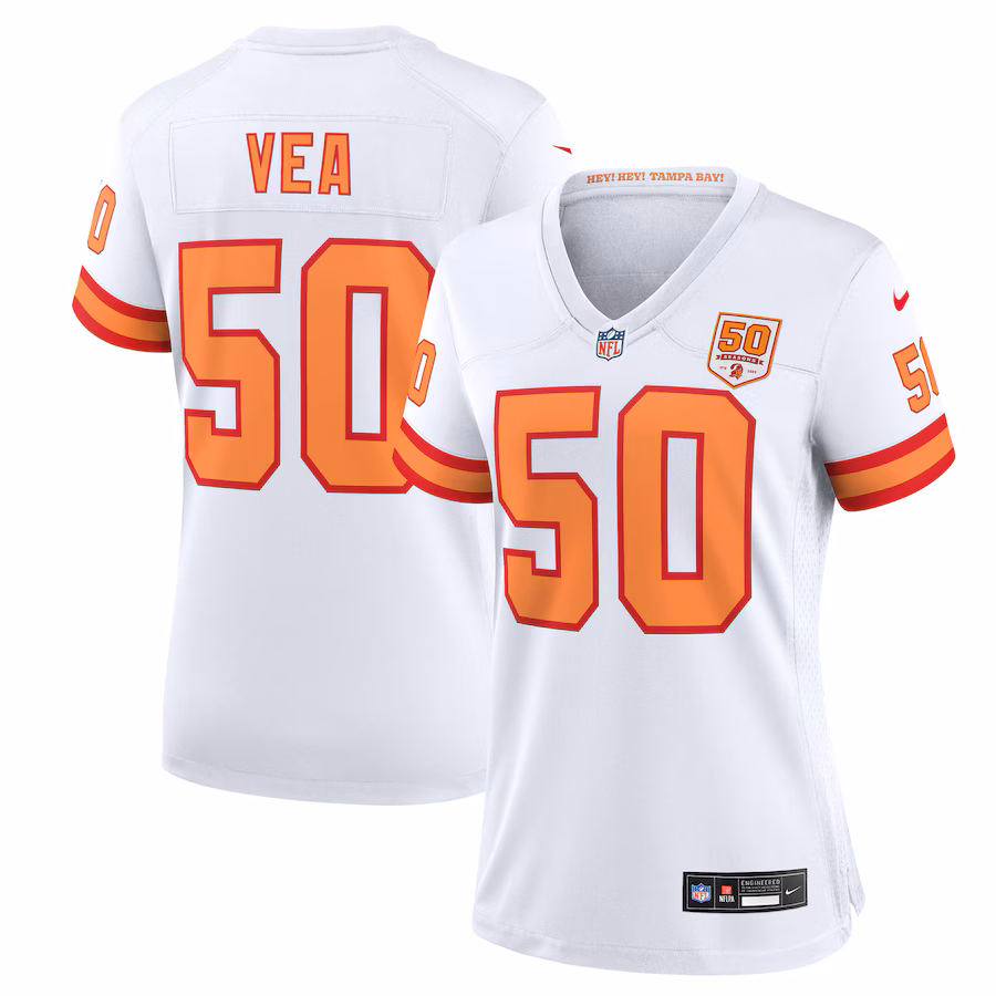 Women's '76 Tampa Bay Buccaneers Vita Vea Nike White 50th Season Game Jersey - Ujersey