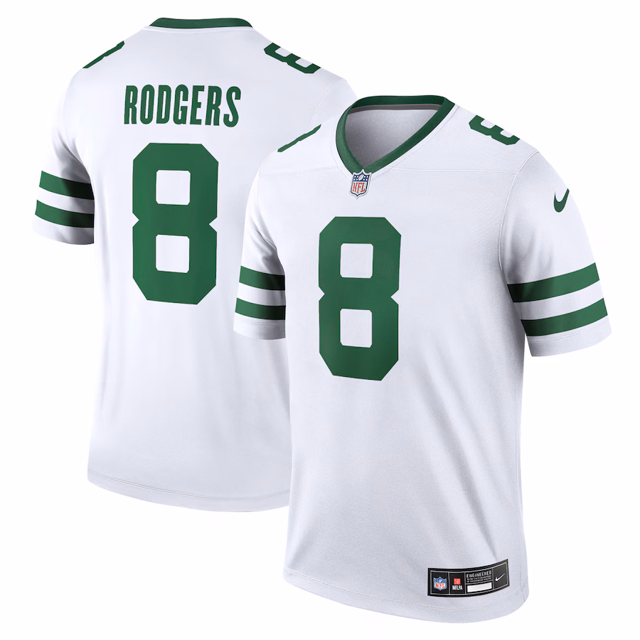 Men's New York Jets Aaron Rodgers Nike White Legend Player Performance Top - Ujersey