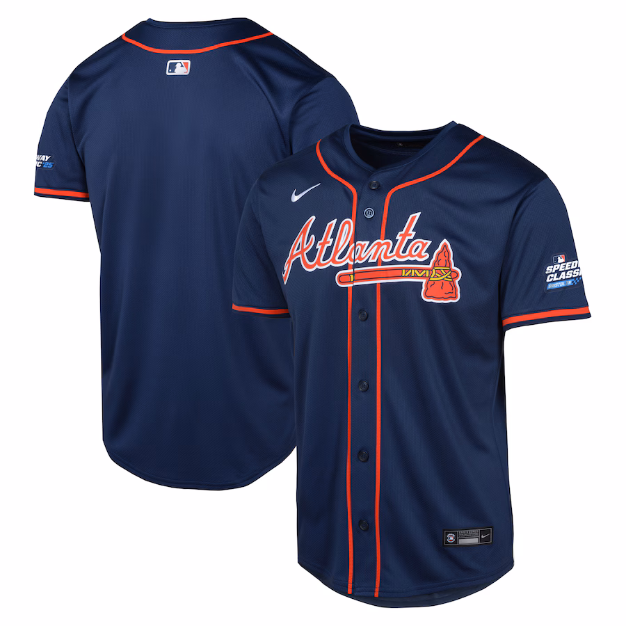 Youth Atlanta Braves Nike Navy 2025 MLB Speedway Classic Alternate Limited Jersey - Ujersey