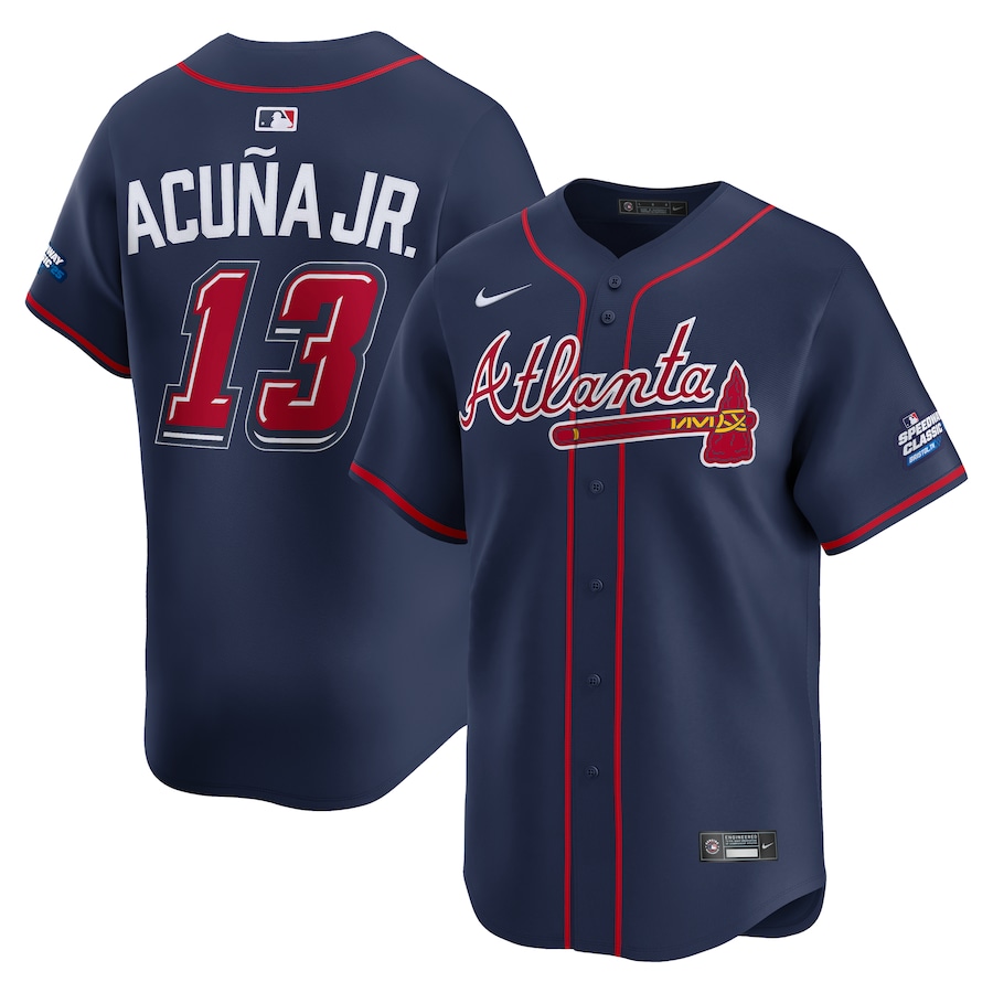 Men's Atlanta Braves Ronald Acuna Jr. Nike Navy 2025 MLB Speedway Classic Alternate Limited Player Jersey - Ujersey