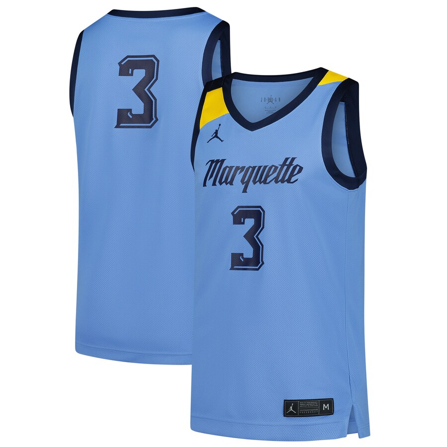 Men's Jordan Brand #3 Blue Marquette Golden Eagles Replica Basketball Jersey - Ujersey