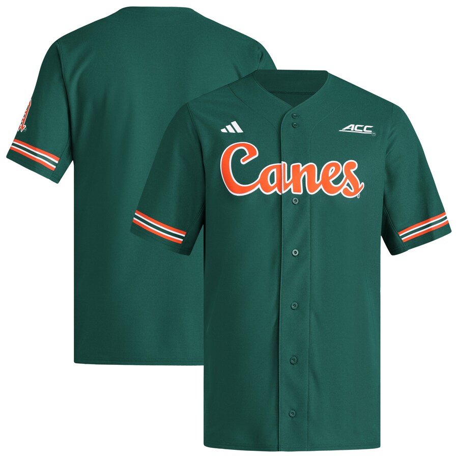 Men's adidas  Green Miami Hurricanes Reversible Retro Full-Button Baseball Jersey - Ujersey