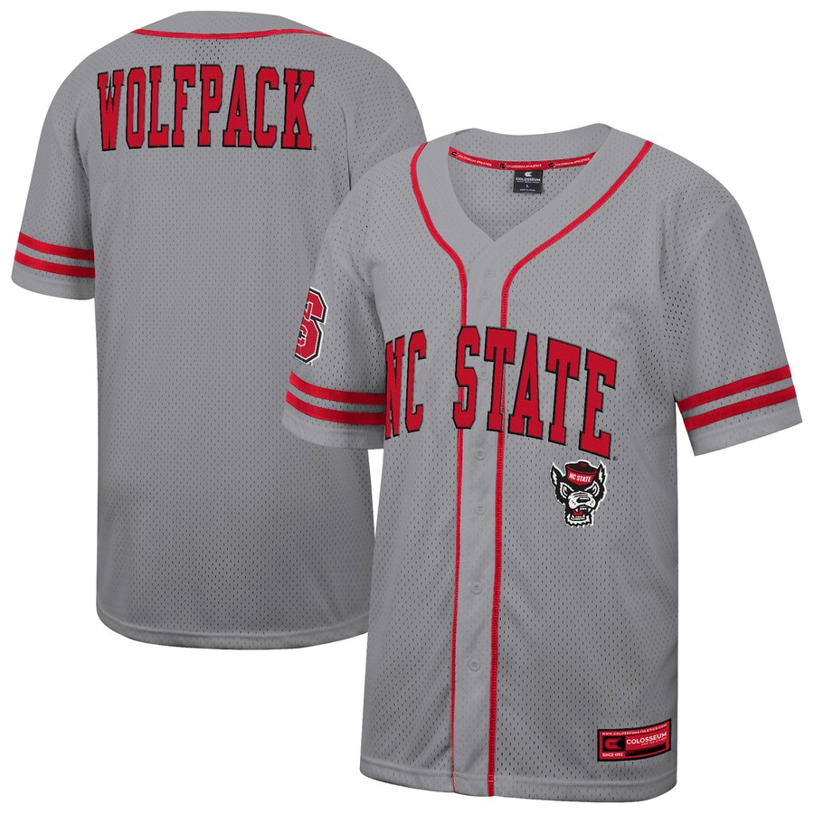 Men's Colosseum Gray NC State Wolfpack Free Spirited Baseball Jersey - Ujersey
