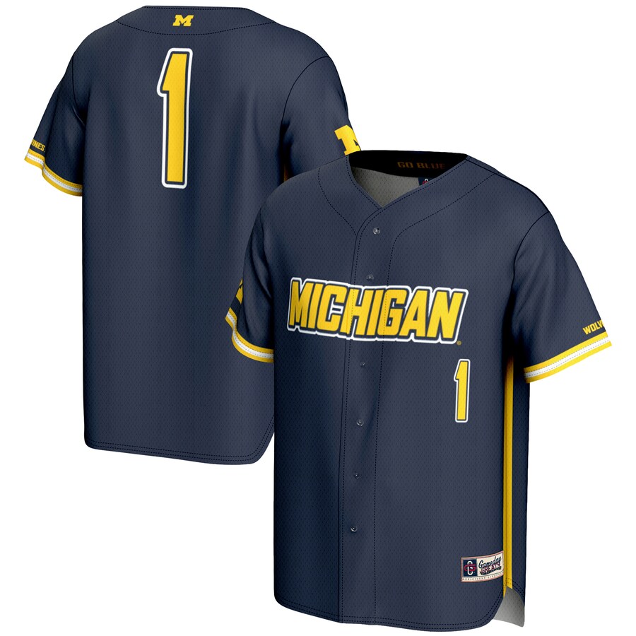 Men's GameDay Greats #1 Navy Michigan Wolverines Lightweight Baseball Fashion Jersey - Ujersey