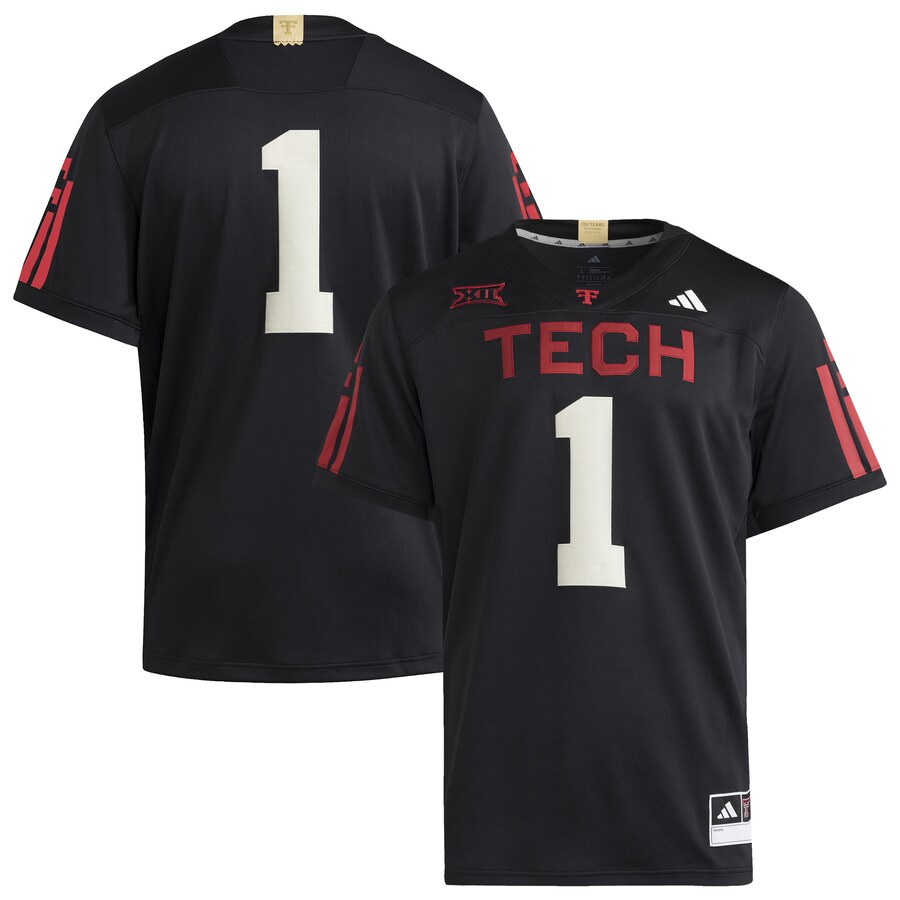 Men's adidas #1 Black Texas Tech Red Raiders 100 Years Premier Strategy Jersey - Ujersey