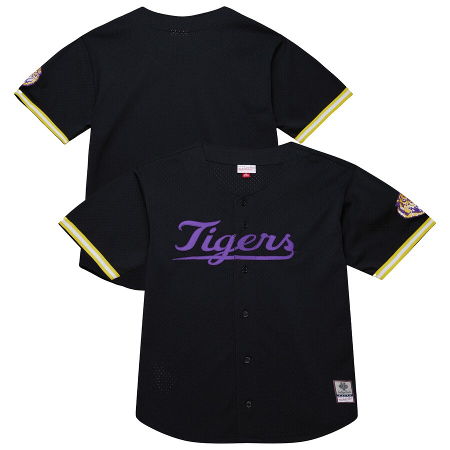 Men's Mitchell & Ness Black LSU Tigers On The Clock Full-Button Fashion Jersey - Ujersey