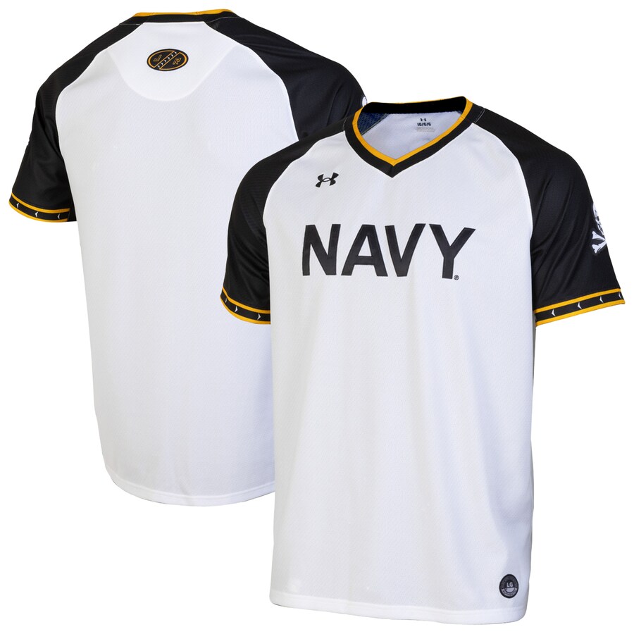 Men's Under Armour White/Navy Navy Midshipmen Replica Full-Button Baseball Jersey - Ujersey