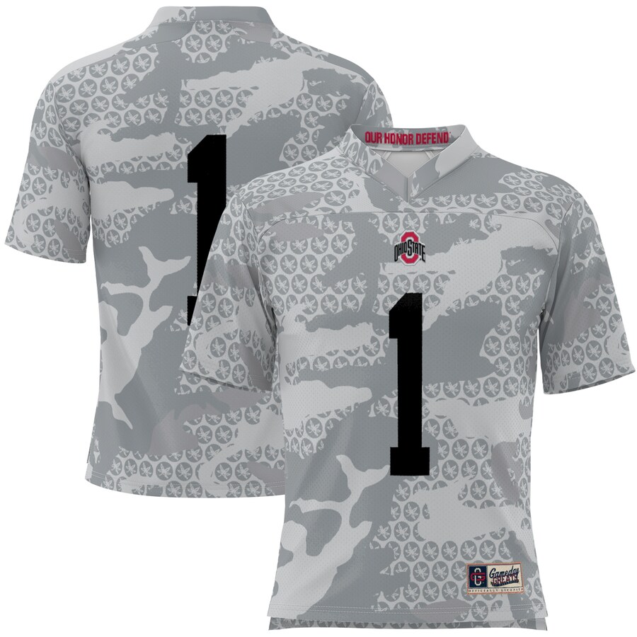 Men's GameDay Greats #1 Gray Ohio State Buckeyes Camo Football Jersey - Ujersey