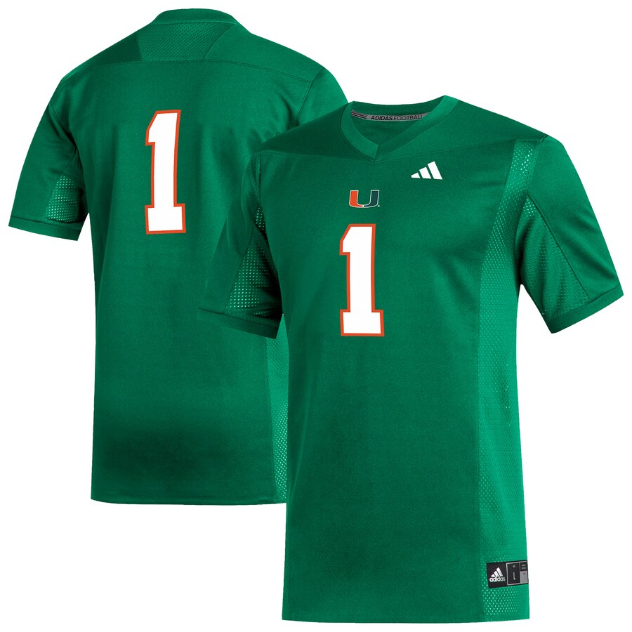 Men's adidas #1 Green Miami Hurricanes Replica Football Jersey - Ujersey
