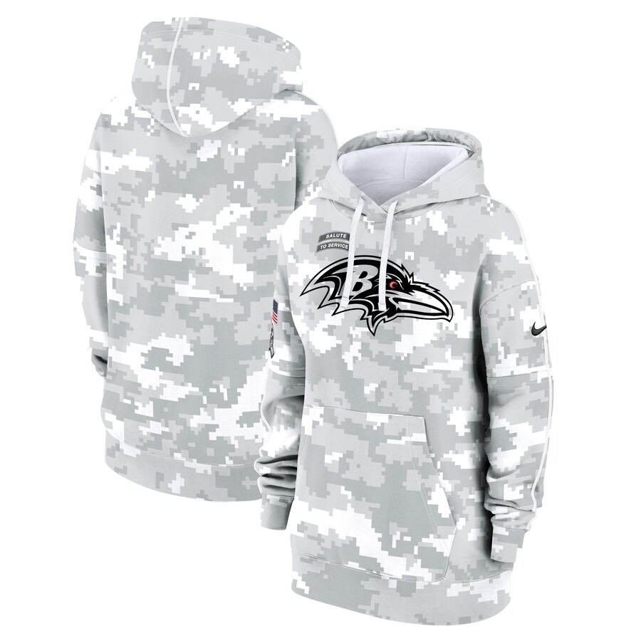Women's Baltimore Ravens Nike Arctic Camo 2024 Salute To Service Club Fleece Pullover Hoodie - Ujersey