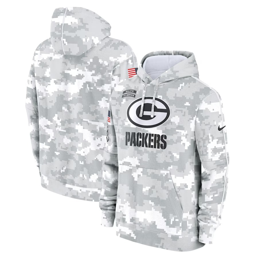 Men's Green Bay Packers Nike Arctic Camo 2024 Salute to Service Club Fleece Pullover Hoodie - Ujersey