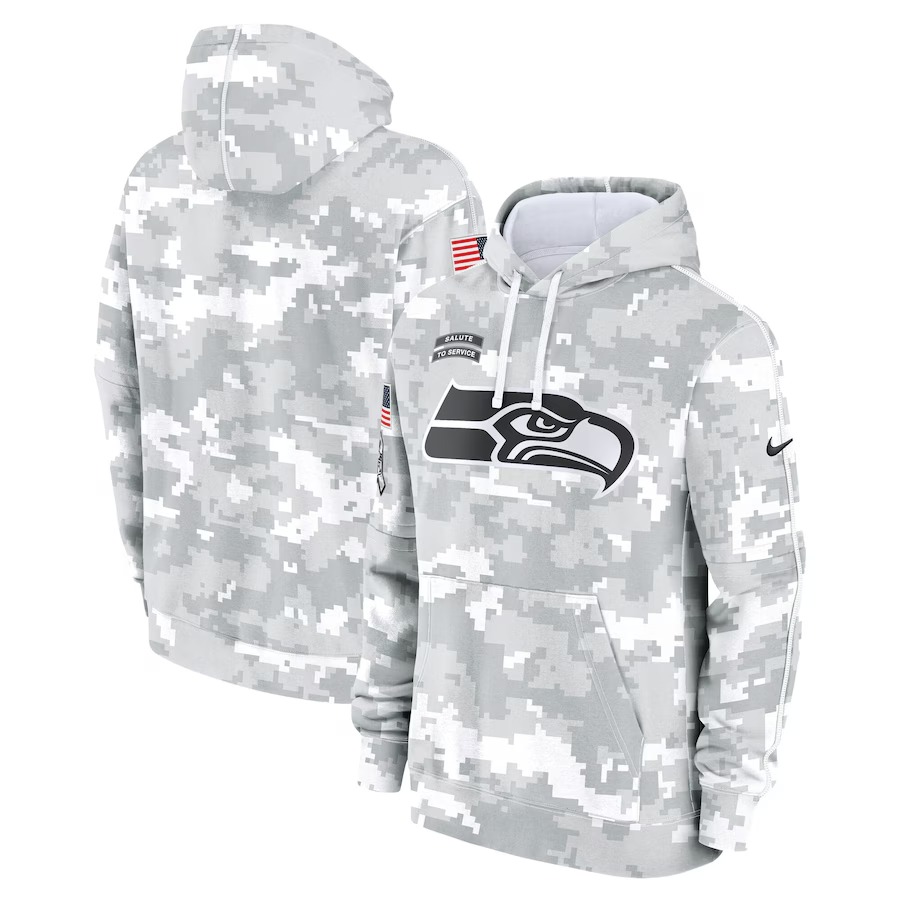 Men's Seattle Seahawks Nike Arctic Camo 2024 Salute to Service Club Fleece Pullover Hoodie - Ujersey