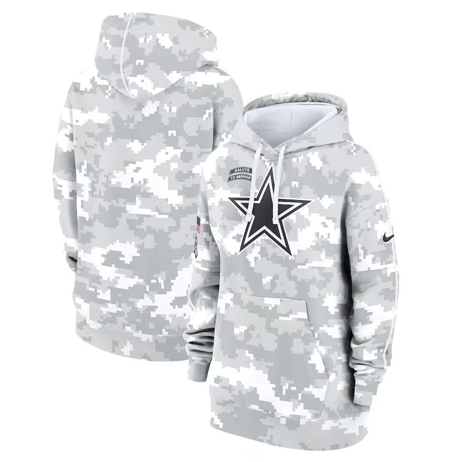 Women's Dallas Cowboys Nike Arctic Camo 2024 Salute To Service Club Fleece Pullover Hoodie - Ujersey