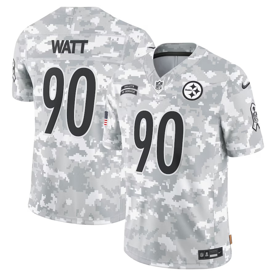 Men's Pittsburgh Steelers T.J. Watt Nike Arctic Camo 2024 Salute to Service Limited Jersey - Ujersey