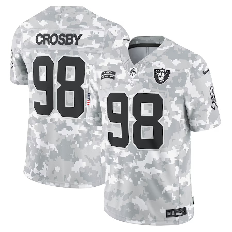 Men's Las Vegas Raiders Maxx Crosby Nike Arctic Camo 2024 Salute to Service Limited Jersey - Ujersey