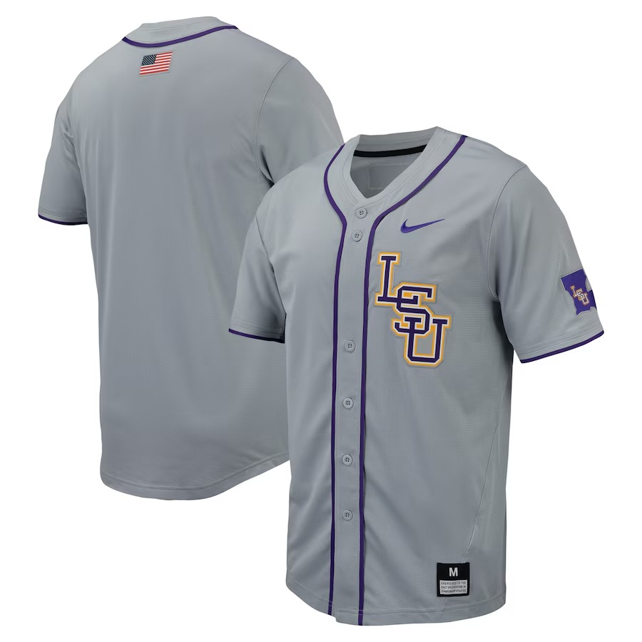 LSU Tigers Nike Replica Full-Button Baseball Jersey - Gray - Ujersey