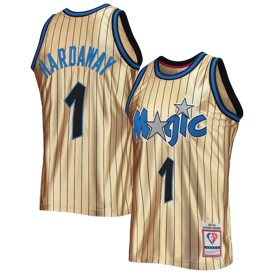 Men's Orlando Magic Penny Hardaway Gold Mitchell & Ness 75th Anniversary 1993/94 Hardwood Classics Swingman Jersey - Ujersey