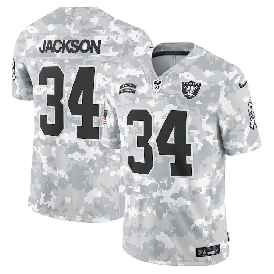 Men's Las Vegas Raiders Bo Jackson Nike Arctic Camo 2024 Salute to Service Retired Player Limited Jersey - Ujersey