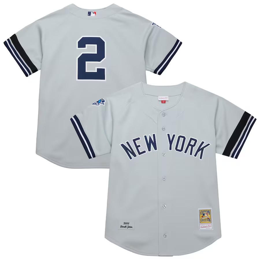 Men's New York Yankees Derek Jeter Mitchell & Ness Gray Cooperstown Collection 2000 World Series Authentic Jersey - Ujersey