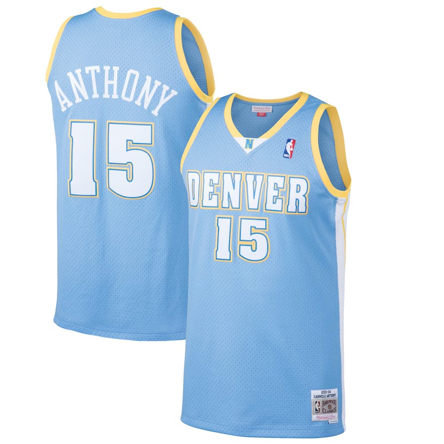 Men's Denver Nuggets Carmelo Anthony Mitchell & Ness Light Blue Hardwood Classics Swingman Jersey - Ujersey