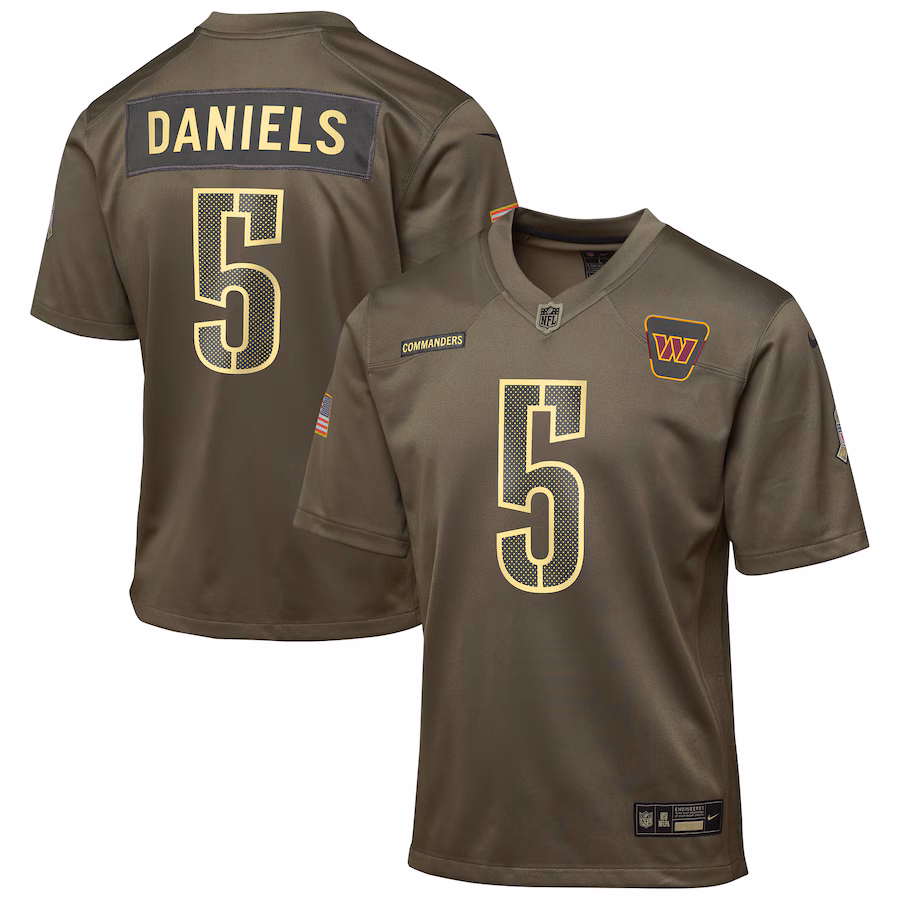Youth Washington Commanders Jayden Daniels Nike Olive 2025 Salute to Service Game Jersey - Ujersey