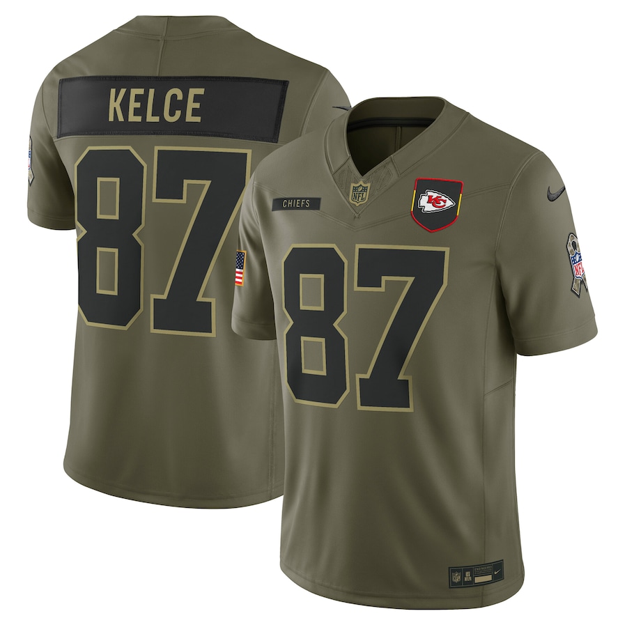 Men's Kansas City Chiefs Travis Kelce Nike Olive 2025 Salute to Service Limited Jersey - Ujersey